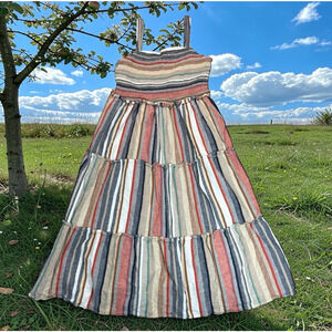 Cottagecore Smocked Tiered Striped Midi Dress Womens Size XL Boho Festival Flowy